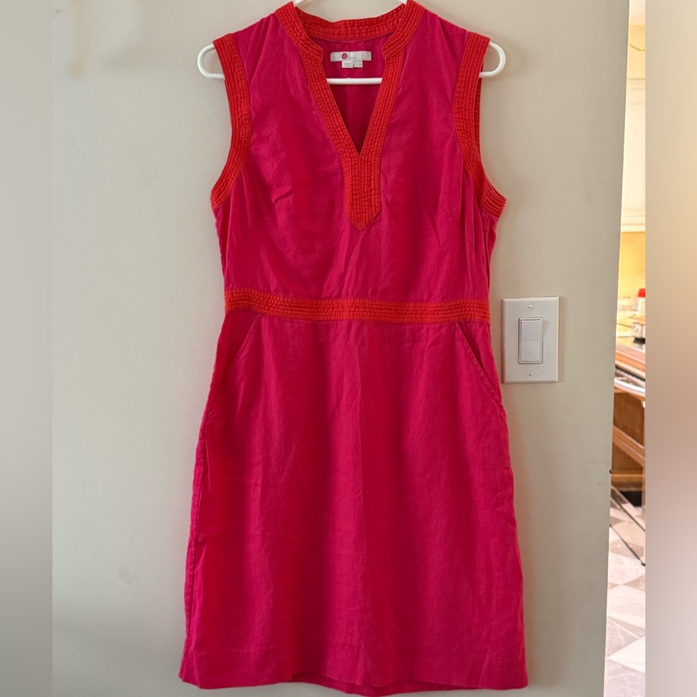 {Boden}-Size: 8R-Carnival Pink Linen Notch Neck Shift Dress